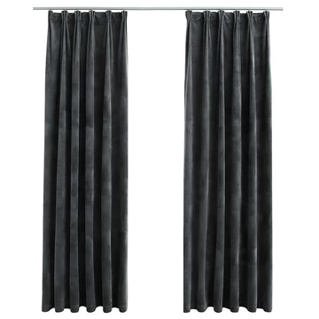 2 db antracitszürke bársony sötétítőfüggöny kampókkal 140x225