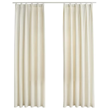 2 db krémszínű bársony sötétítőfüggöny kampókkal 140 x 225 cm