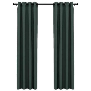 2 db zöld, vászonhatású sötétítőfüggöny fűzőkarikával 140 x 225 cm