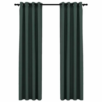 2 db zöld vászonhatású sötétítőfüggöny fűzőkarikával 140 x 245 cm