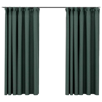2 db zöld vászonhatású sötétítőfüggöny kampókkal 140 x 175 cm
