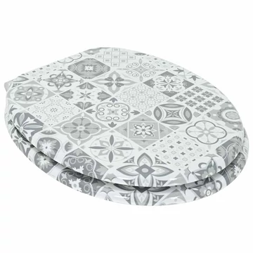 vidaXL Lágy záródású WC ülőke Kék és fehér porcelán 44 x 38 cm MDF lap