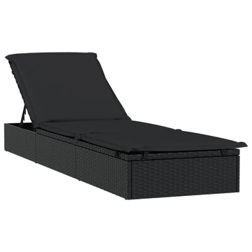 vidaXL 1 db fekete polyrattan napozóágy párnával 201 x 55 x 62 cm