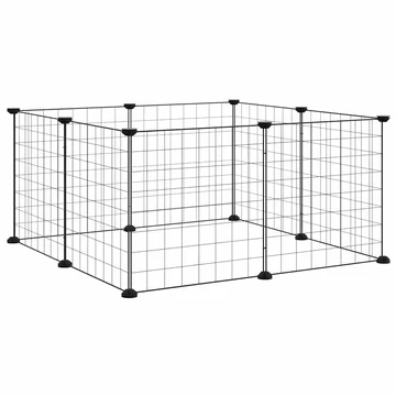 8 paneles fekete acél kisállatketrec 35 x 35 cm