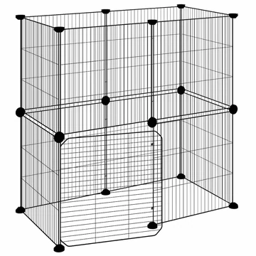 12 paneles fekete acél kisállatketrec ajtóval 35 x 35 cm
