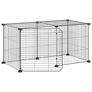 8 paneles fekete acél kisállatketrec ajtóval 35 x 35 cm