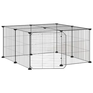 12 paneles fekete acél kisállatketrec ajtóval 35 x 35 cm