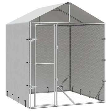 Ezüstszínű horganyzott acél kutyakennel tetővel 2x2x2,5 m