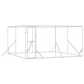 Ezüstszínű kültéri horganyzott acél kutyakennel 4x4x2 m