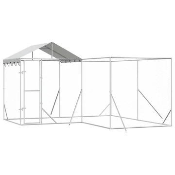 Ezüstszínű horganyzott acél kutyakennel tetővel 4x4x2,5 m