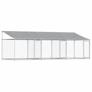 Szürke horganyzott acél kutyaketrec tetővel és ajtókkal 6x2x2 m