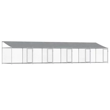 Szürke horganyzott acél kutyaketrec tetővel és ajtókkal 10x2x2m