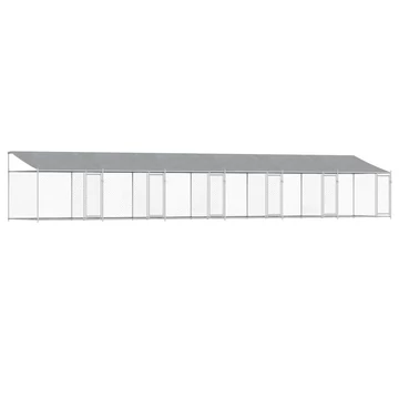 Szürke horganyzott acél kutyaketrec tetővel és ajtókkal 12x2x2m