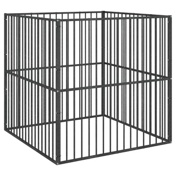 4 paneles fekete porszórt acél kutyakennel