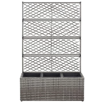 szürke rácsos polyrattan magaságyás 3 kaspóval 83 x 30 x 130 cm