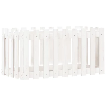 fehér tömör fenyőfa kerti magaságyás keríttéssel 100x50x50 cm