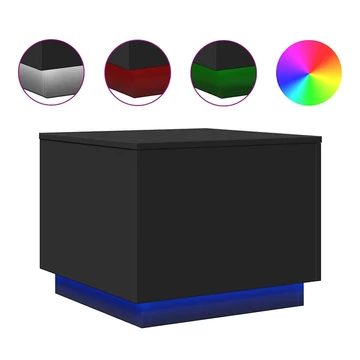 Fekete dohányzóasztal LED-lámpákkal 50 x 50 x 40 cm