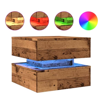 Antik fa színű dohányzóasztal LED-lámpákkal 50 x 50 x 40 cm