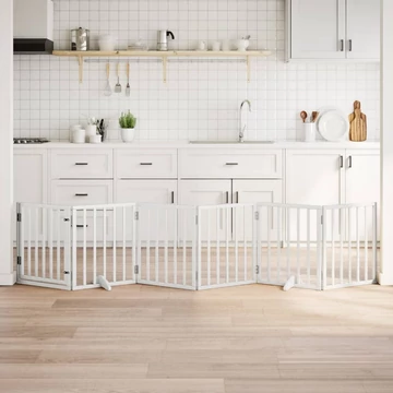 Fehér nyárfa 6 paneles összecsukható kutyakapu ajtóval 300 cm