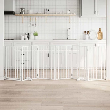 Fehér, nyárfa kutyakapu összecsukható ajtóval, 6 panellel, 300 cm