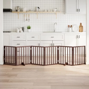 Barna nyárfa 6 paneles összecsukható kutyakapu ajtóval 300 cm