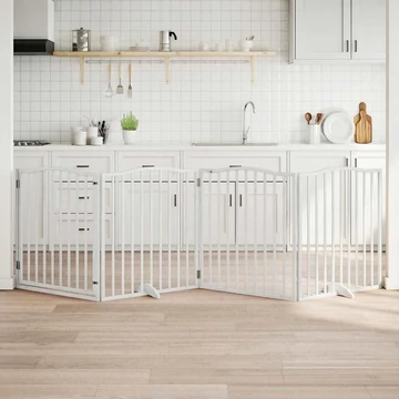 Fehér nyárfa 4 paneles összecsukható kutyakapu ajtóval 320 cm