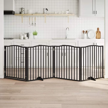 Fekete nyárfa 4 paneles összecsukható kutyakapu ajtóval 320 cm