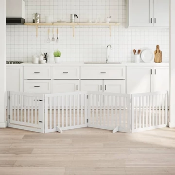 Fehér nyárfa 4 paneles összecsukható kutyakapu ajtóval 320 cm