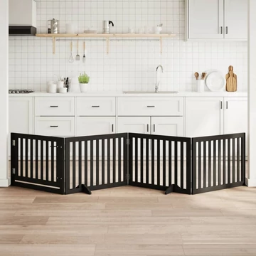 Fekete nyárfa 4 paneles összecsukható kutyakapu ajtóval 320 cm