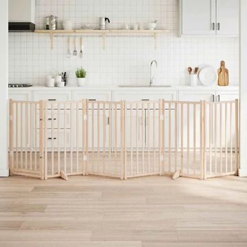 Tömör fenyőfa kutyakapu összecsukható ajtóval, 6 panel, 300 cm