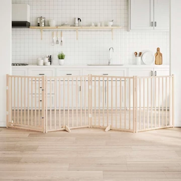 Tömör fenyőfa kutyakapu összecsukható ajtóval, 4 panellel, 320 cm