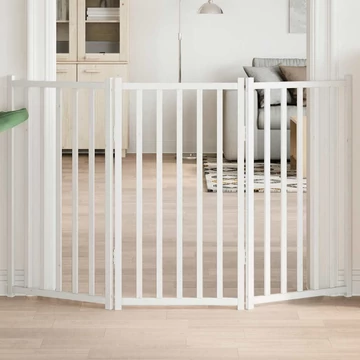 Fehér tömör fenyőfa 3 paneles összecsukható kutyakapu 150 cm