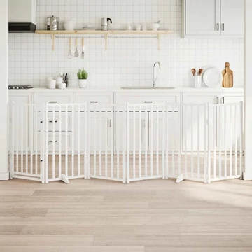 Fehér tömör fa 6 paneles összecsukható kutyakapu ajtóval 300 cm