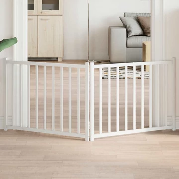 Fehér tömör fenyőfa 2 paneles összecsukható kutyakapu 160 cm