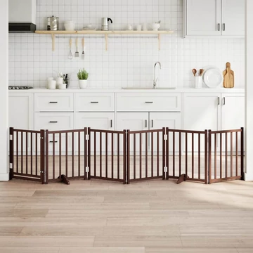 Barna tömör fa 6 paneles összecsukható kutyakapu ajtóval 300 cm