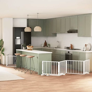 Fehér nyárfa 6 paneles összecsukható kutyakapu ajtóval 480 cm