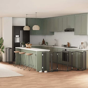 Fekete nyárfa 9 paneles összecsukható kutyakapu ajtóval 450 cm