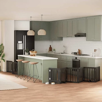 Fekete nyárfa 9 paneles összecsukható kutyakapu ajtóval 450 cm