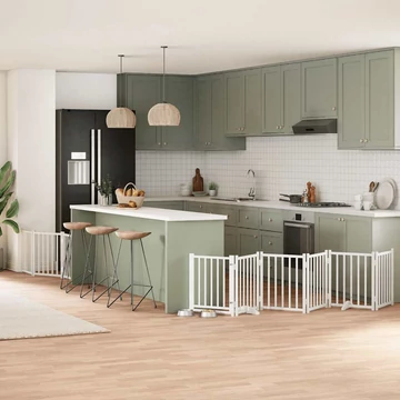 Fehér nyárfa 9 paneles összecsukható kutyakapu ajtóval 450 cm