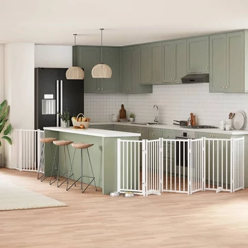 Fehér nyárfa 9 paneles összecsukható kutyakapu ajtóval 450 cm