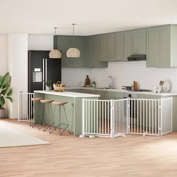 Fehér nyárfa 6 paneles összecsukható kutyakapu ajtóval 480 cm