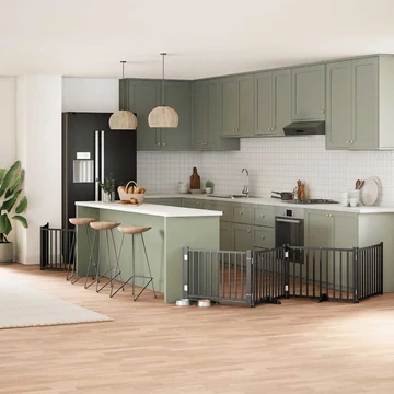 Fekete nyárfa 6 paneles összecsukható kutyakapu ajtóval 480 cm