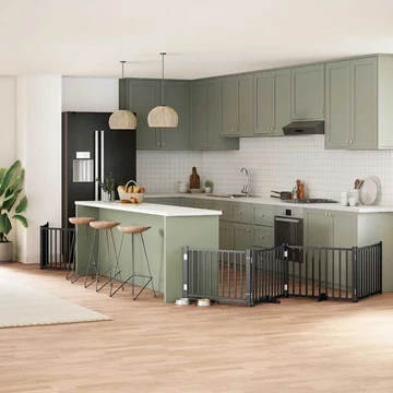 Fekete nyárfa 8 paneles összecsukható kutyakapu ajtóval 640 cm