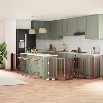 Barna nyárfa 6 paneles összecsukható kutyakapu ajtóval 480 cm