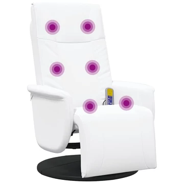 Fehér műbőr dönthető masszázsfotel lábtartóval