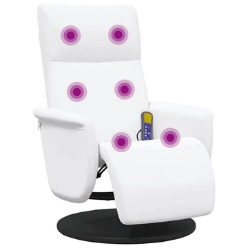 Fehér műbőr dönthető masszázsfotel lábtartóval