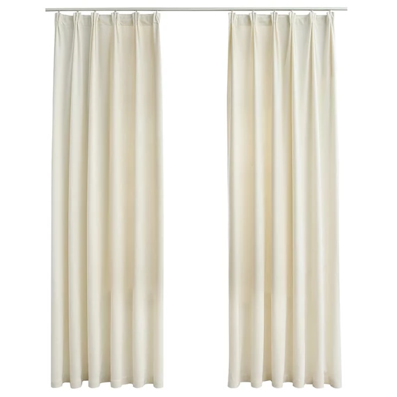 2 db krémszínű bársony sötétítőfüggöny kampókkal 140 x 225 cm