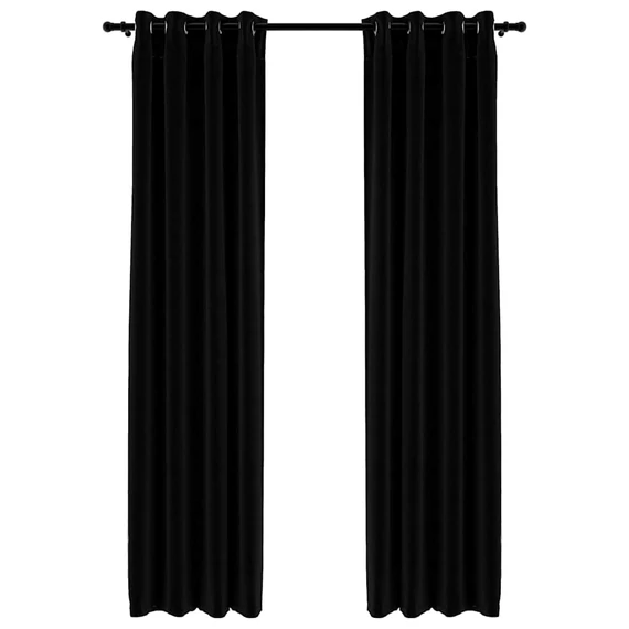 2 db fekete, vászonhatású sötétítőfüggöny fűzőkarikával 140 x 225 cm