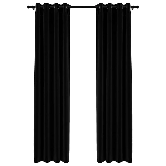 2 db fekete, vászonhatású sötétítőfüggöny fűzőkarikával 140 x 245 cm