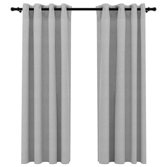 2 db szürke, vászonhatású sötétítőfüggöny fűzőkarikával 140 x 175 cm